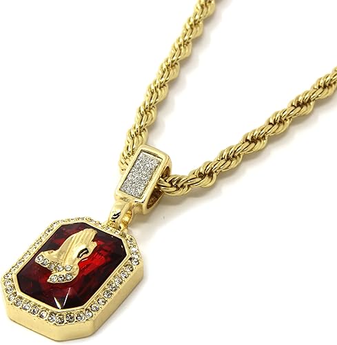 Jewel Town Mens Gold Angel & P Ruby Bundle Set Cz Pendant Hip Hop