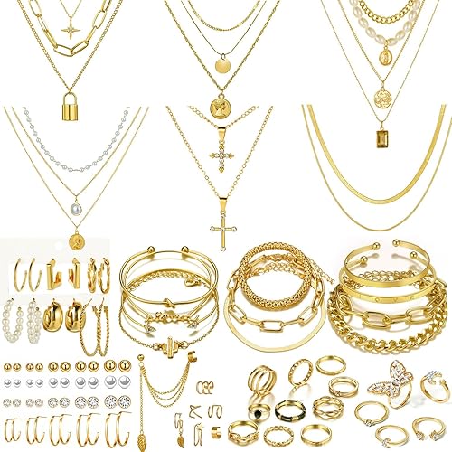 73 Pcs Gold Jewelry Set  for Women Pack for Friendship Party Gift